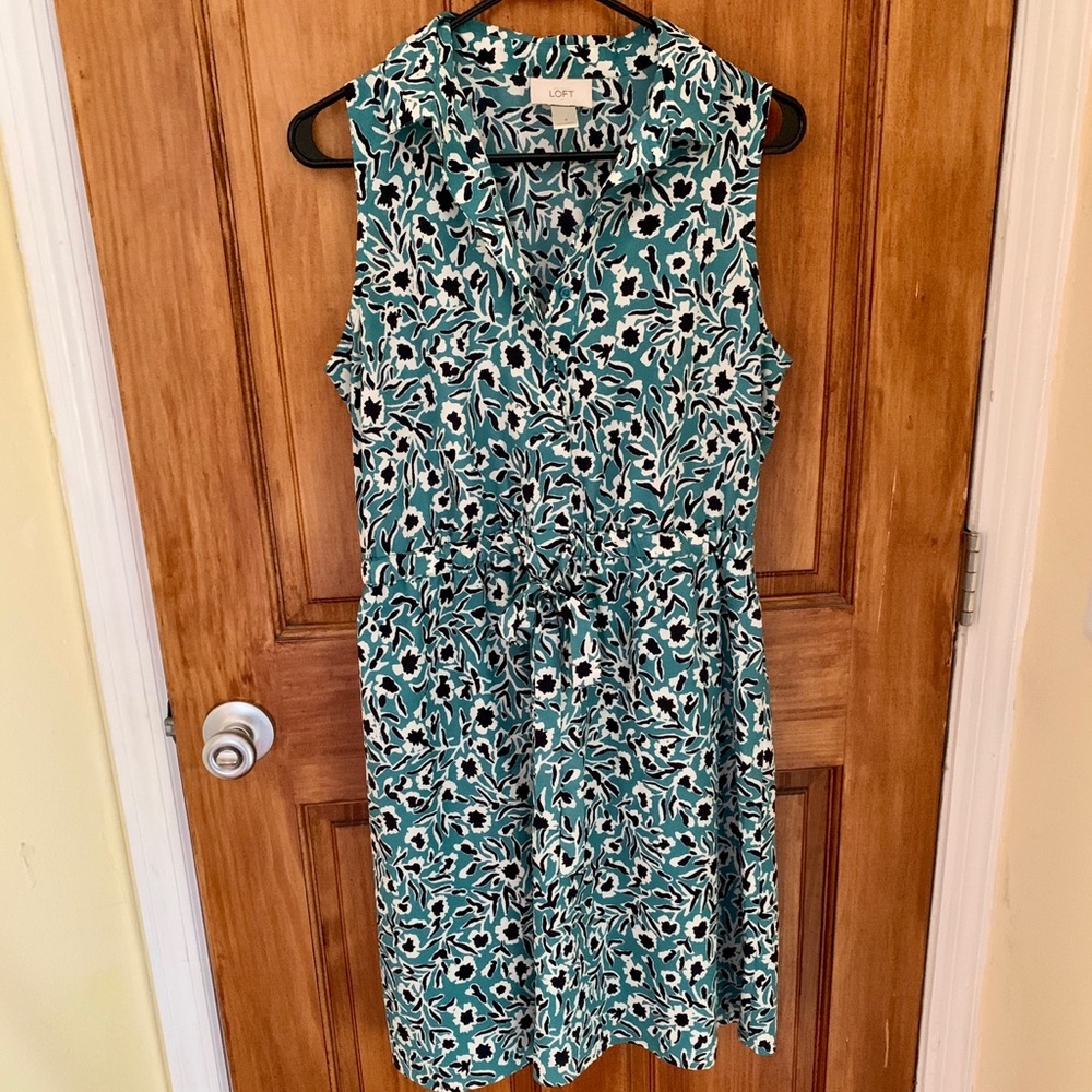 Teal, navy, white sleeveless LOFT dress